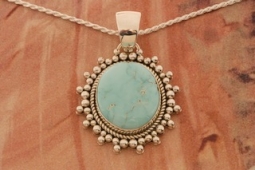 Artie Yellowhorse Genuine Royston Turquoise Sterling Silver Navajo Pendant